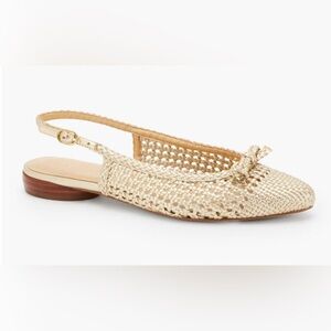 TALBOTS Sz 11 Edna Slingback Woven Gold Colourway Pointy Toe Bow NEW WITH TAG
